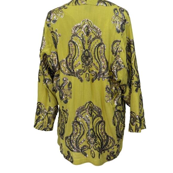 Bl^nk London Karie Sequined Kimono, chartreuse, large, NWT, sparkly, whimsical - Picture 3 of 8